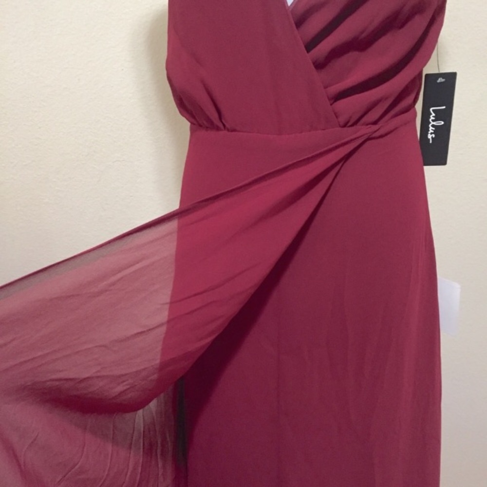 ONE LEFT! Lulus Burgundy Wine Chiffon Formal Dress - Picture 3 of 8